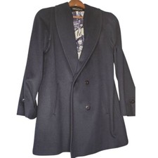 Vintage 1980's Holly Deb Coat Dark Blue Wool Double-Breasted Size Large