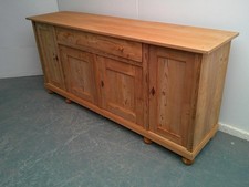 A Shallow Flat Antique / Old Pine 4 Door Dresser Base /TV Stand to Wax / Paint