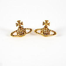 Vivienne Westwood Mayfair Bas Relief Gold tone Earrings W Crystals Gift Box Set