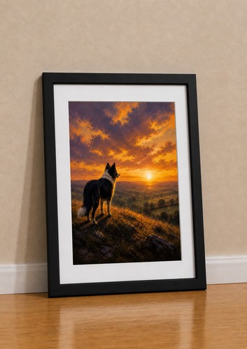 Border collie wall art sunset - border,