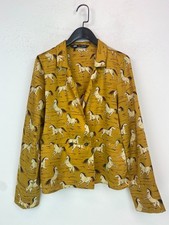 Zara Mustard Horse Print Blazer Long Sleeve Button Front Casual M