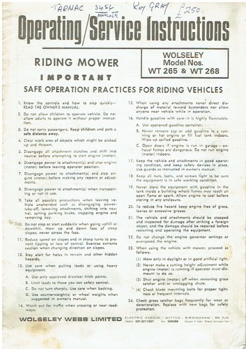 Wolseley webb wt265 wt268 - wolseley,