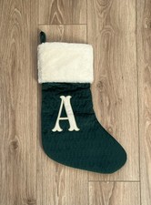 Matalan Green Velvet Feel White Fur Trim Christmas Stocking Letter Initial A On