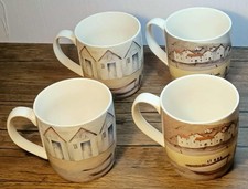 Sainsbury's Tu set of four fine china mugs with wrap coastal scene designs