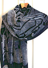 Wedding BESARANI Fringed Silk Shawl Scarf Wrap  Black, Silver Grey Devore