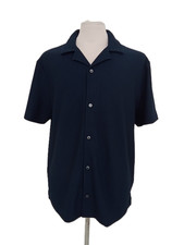 Autograph Men's Shirt Navy Ribbed Cuban Collar Branded Buttons Side Split New