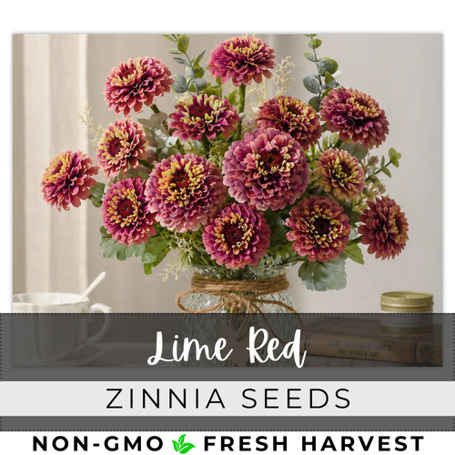 125 lime red zinnia seeds - 125+,