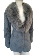 Real fox fur&rabbit lady's gray blue  coat sz 8 10 BNWT 