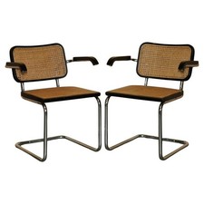 TIMELESS PAIR OF VINTAGE MARCEL BREUER CESCA KNOLL B32 CHROME BERGERE ARMCHAIRS
