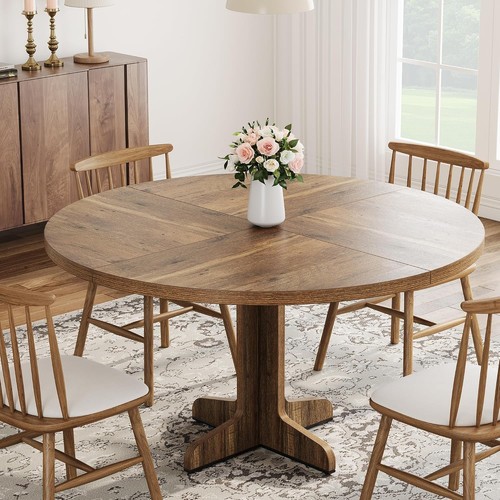 Round wood dining table - wood,