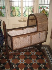 Antique Victorian Mahogany and Cane Rocking Crib