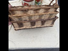 Three vintage square straw baskets with handles 