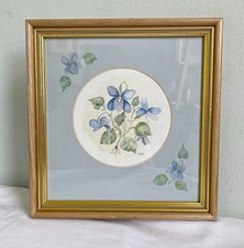 Vtg Original Watercolour Violets Signed PB Handpainted Mount Botanical Country