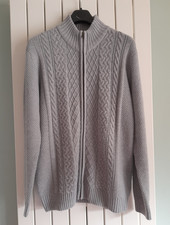 Mens Damart Grey Cable Knit Full Zip Cardigan Size M