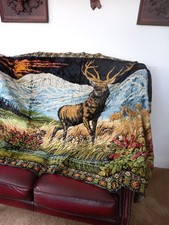 Vintage Stag Deer Tapestry Rug, Sofa Throw, Bed Cover Etc Massive 190cm X 120cm