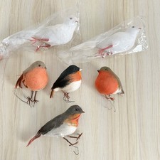 Vintage Bird Christmas Ornaments Robins & White Doves 70s 80s