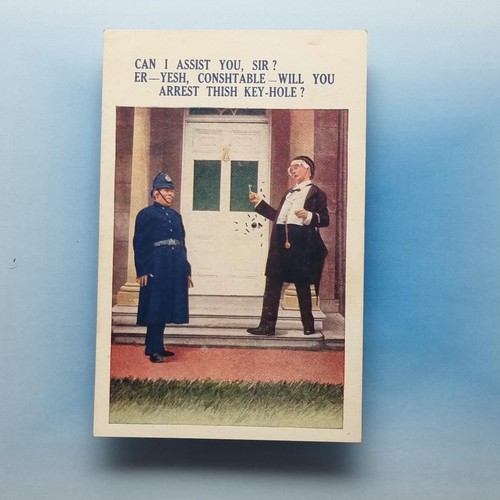 Comic postcard policeman drunk - postcard,