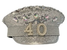 womens 40th Birthday Sequin Hat Party 40 Captains Hat Silver 40th gift ideas