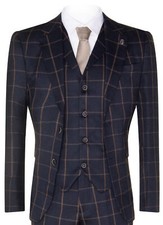Mens Navy Blue Check 3 Piece