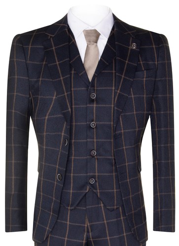 Mens navy blue check piece - mens,