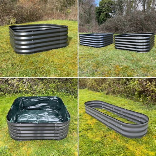 Grey metal garden raised beds - garden,