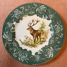Wood and Sons Ironstone plate decorated with a stag with green floral border