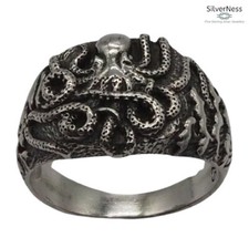 SilverNess Men's Jewellery Large Octopus Ring: 925 Sterling Silver