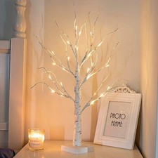 Artificial White Birch Tree with Pre-Lit LED Light for Indoor Covered Outdoor