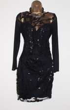 Lipsy Black Sequin Bodycon Dress 12 Xmas Party Lace Embroidered Occasion Wedding