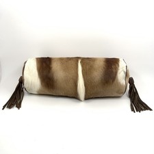 Springbok Hide Pillow Bolster w/ 2 Leather Fringes 19" x 8" Made in South Africa