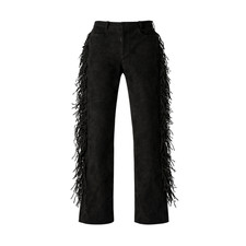 Black Suede Fringed Pants Boho