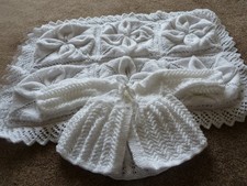 HAND KNITTED BABY BLANKET + MATINEE COAT - WHITE