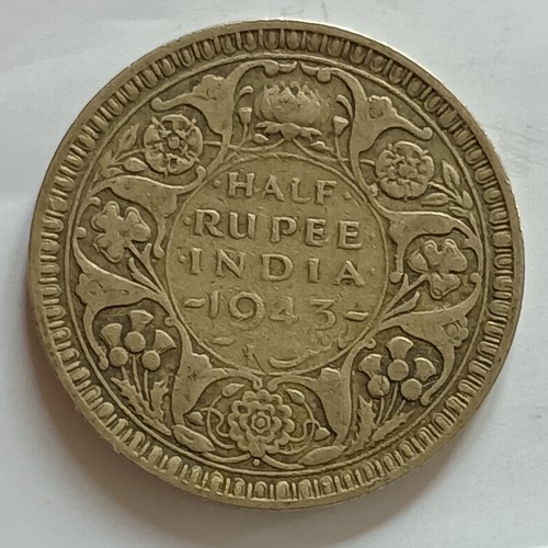 1943 indian silver half rupee - silver,