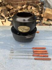 Vintage Staub Black Cast Iron Fondue Set