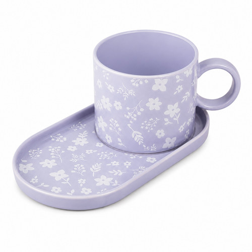 Mug saucer set pink - &,