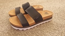 NEW black Reef Cushion Vista Hi Slide Sandals shoes  Beach faux leather Uk 3.5