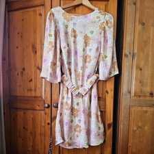 ASOS DESIGN cream brown pink yellow pastel floral mini dress 60s 70s size 16