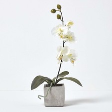 White Artificial Orchid Flowers in Stone Pot 40cm for Indoor/Outdoor Decoration