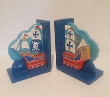 Wooden Pirate Ship Book Ends