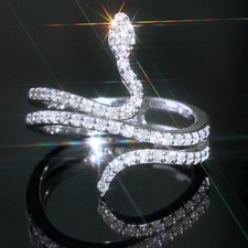1.50Ct Round Cut VVS1D Diamond Attractive Snake Shape Ring 14K White Gold Finish