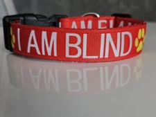 Handmade Adjustable Dog Collar I Am Blind Design  SEE DESCRIPTION FOR SIZING