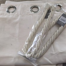 Cream & Silver Diamante Ring Top Curtains 44"W 54" D + New Rope Tie Backs