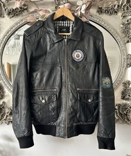 Vintage black leather bomber - black,