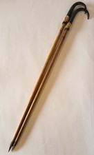 Matched pair x2 antique 30" Engelberg Swiss Alps goat horn/hoof walking sticks