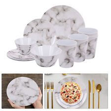 Melamine Dining Dinner Set 16pc Marble Design Bowls Plates Camping Picnic Travel