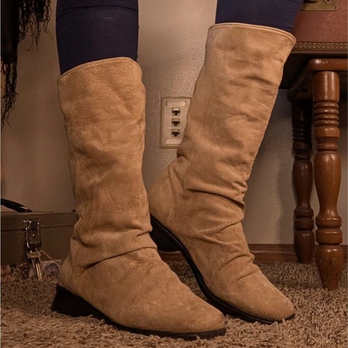 Leather suede slouch - leather, boots