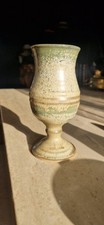 Studio Art Pottery Chalice Wine Goblet Stoneware Brown Green Handmade