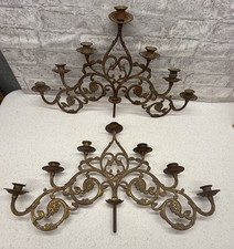 Antique PAIR antique Church brass altar  candlesticks candelabras 7 Lights Each