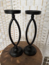 Pair of Contemporary Matt Black Metal Church Candle Holders with Felt Base