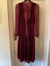 Zara Collection Burgundy Velvet & Silky Metallic Stripes Midi Dress,Large